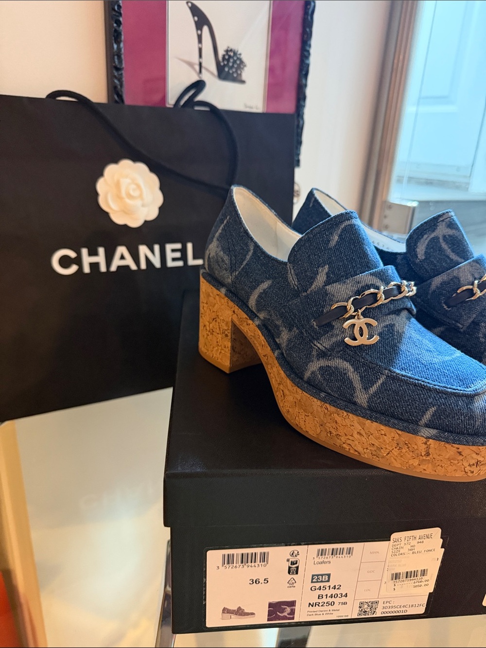 Chanel Denim Cork Platform Loafers in Blue